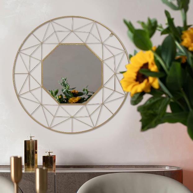 Slim Gold Line Octagon Round Wall Mirror