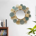 Teal & Gold Leaf Disc Round Metal Wall Mirror