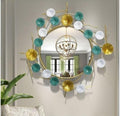 Teal White & Gold Disc Round Metal Wall Mirror